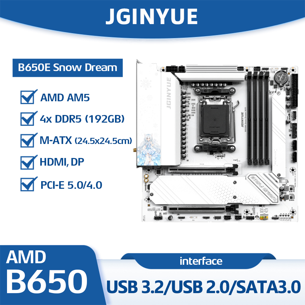 Am5 Micro Atx Pcie 5.0 Motherboard - Scheda Madre JGINYUE B650E Snow Dream